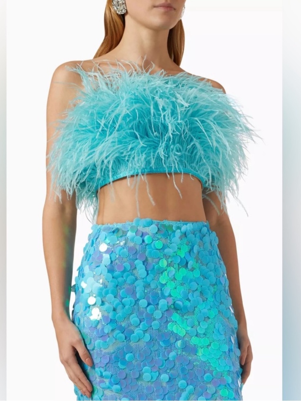 Bronx & Banco Afiya Blue Ostrich Feather Top